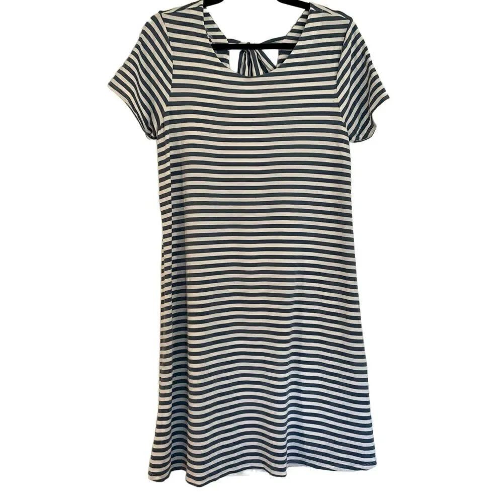 Talbots blue striped short sleeve dress tie back size small petite